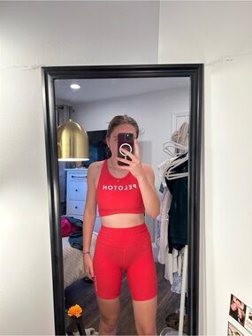 Peloton Bright Pink Sports Bra and Biker Shorts Set